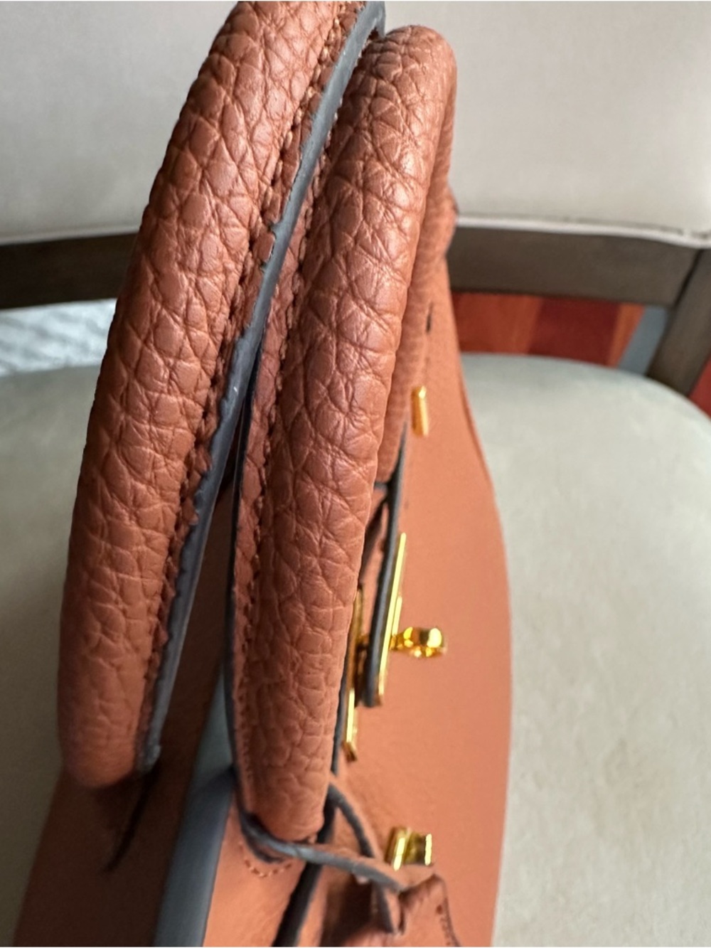 Caramel Structured Top Handle Bag | Gold Hardware | Chic Classic Style - Picture 13 of 17